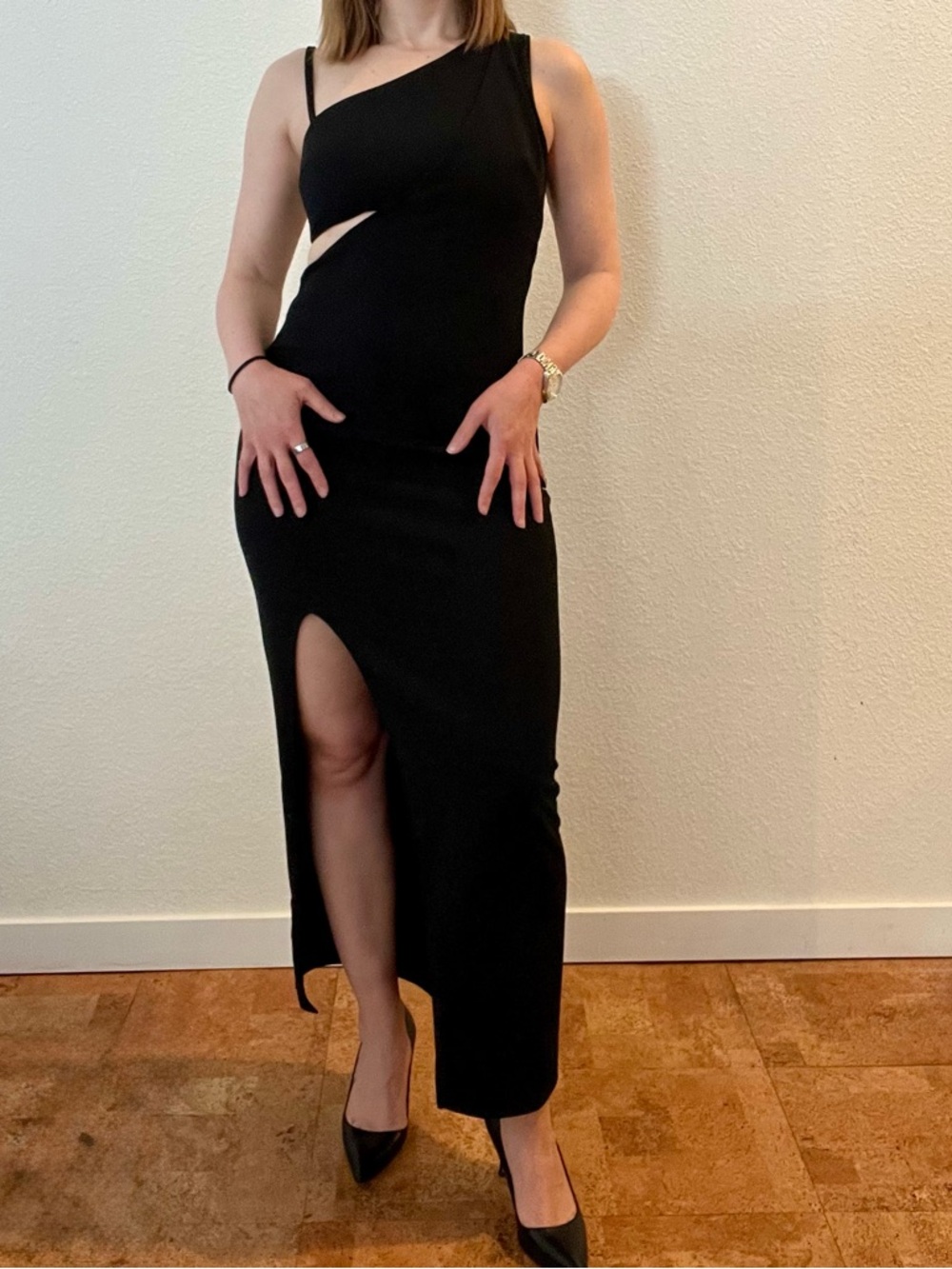 Rachel Roy Black One-Shoulder Cutout Dress